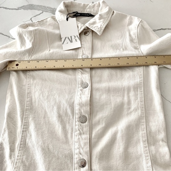 ZARA White Denim Button Down Mini Jacket Shirt Dress - Picture 10 of 15